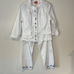 Hearts of Palm Women’s‎ Set 2 Pc Beaded Pant Suit White Size 10